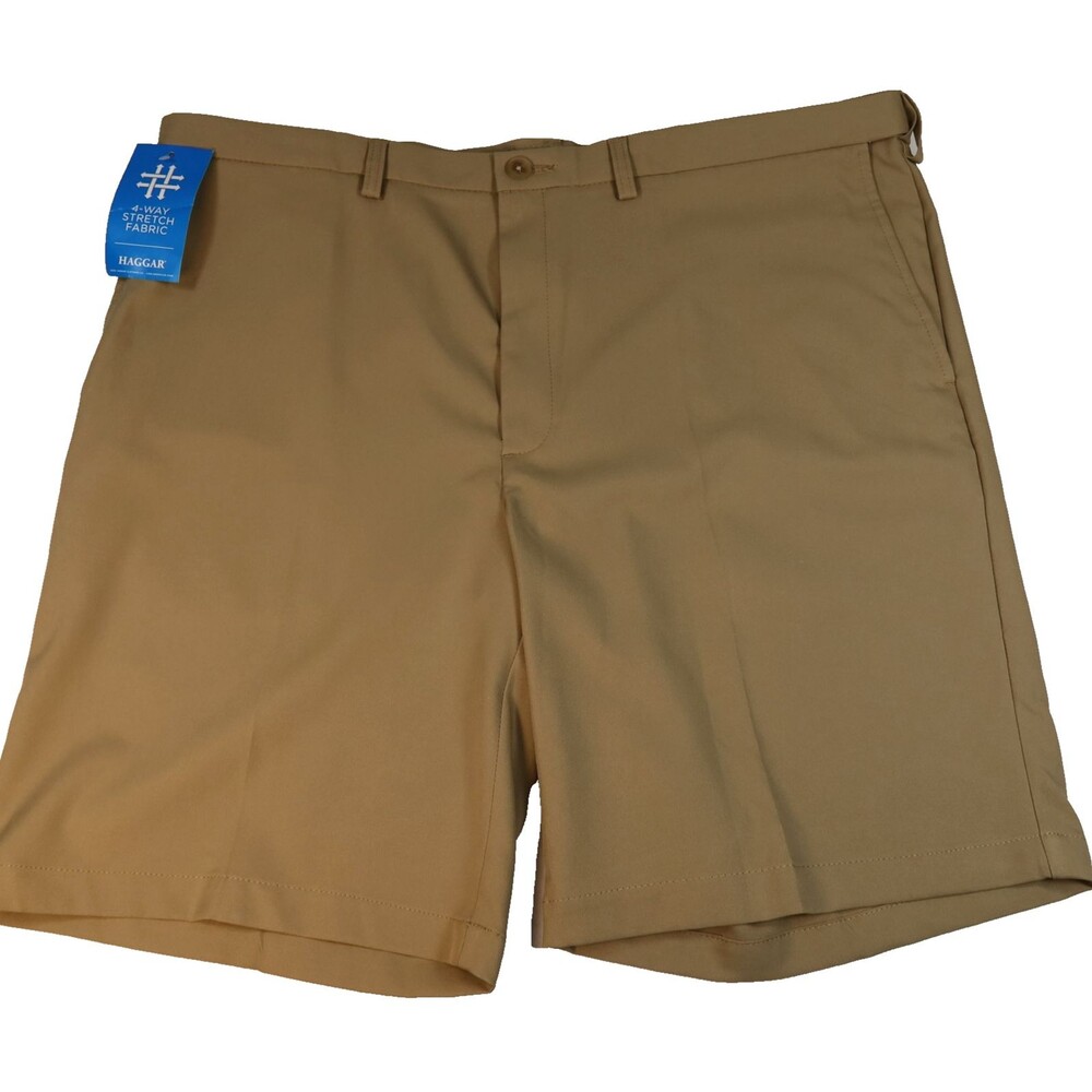 NEW Haggar Cool 18 Pro Golf Shorts Men's 42 Khaki Beige Flat Front MSRP $55